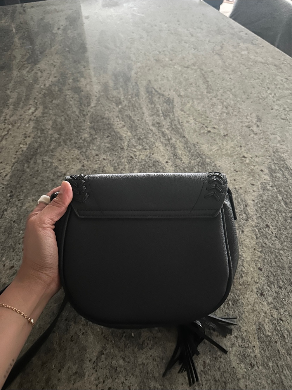 Boho Black PU Leather Crossbody Bag - Picture 6 of 8